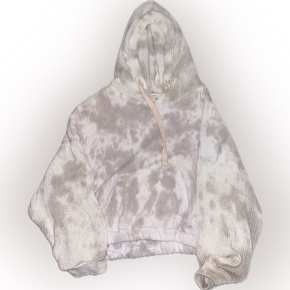 Knit sleeves and hood sweatshirt